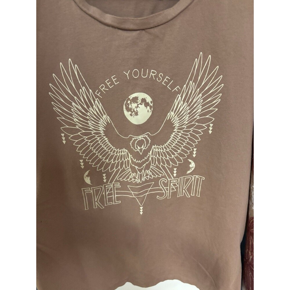 Upcycled Boho Kimono Sleeve Top  Free Spirit Graphic Tee One Size Fits Most - Picture 4 of 4